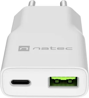 Karikues Natec Ribera GaN Slim 20W, USB-A USB-C, bardhë