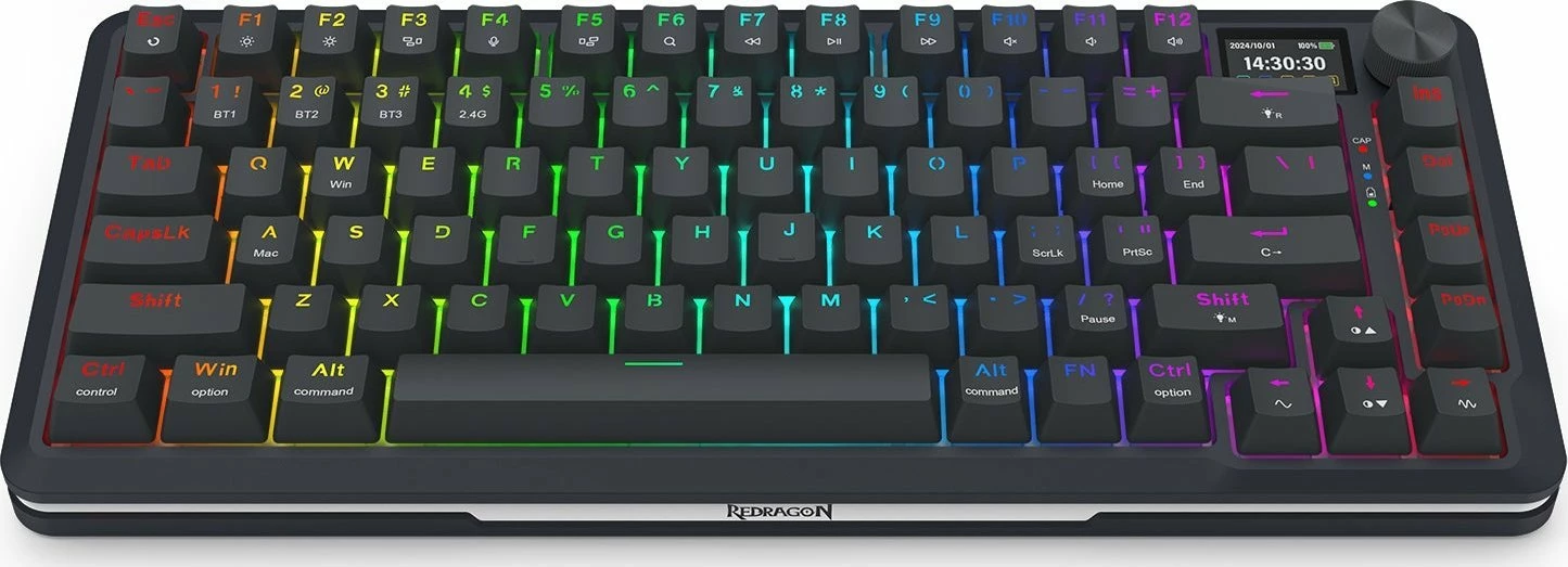 Tastierë mekanike Redragon K708-RGB-PRO Flekact 75% tri-mode RGB hot-swap me LCD/knob, e zezë