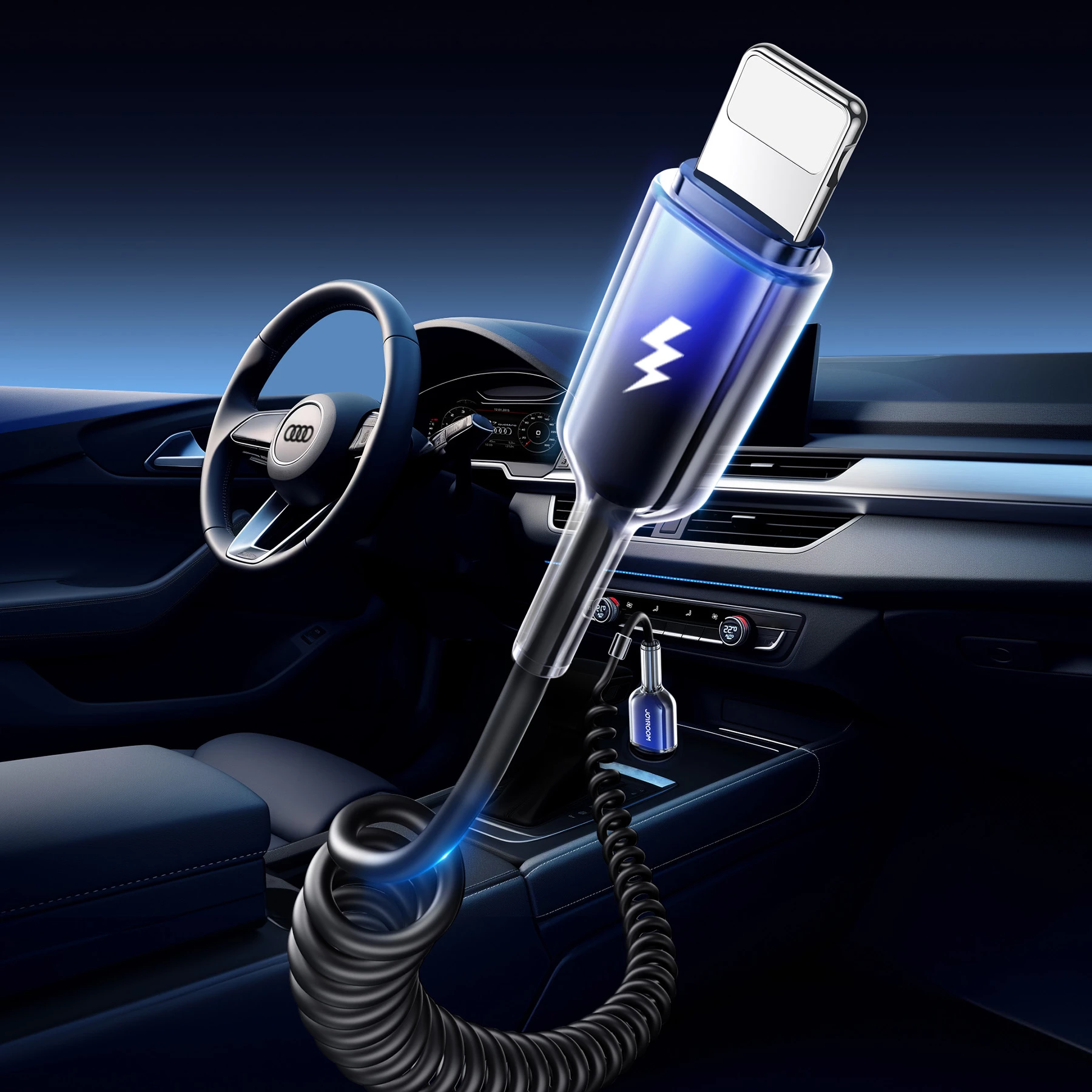 Kabllo spiral Joyroom S-A43 Crystal-Clear Series, 1.5m, USB-A në Lightning, 3A, e zezë