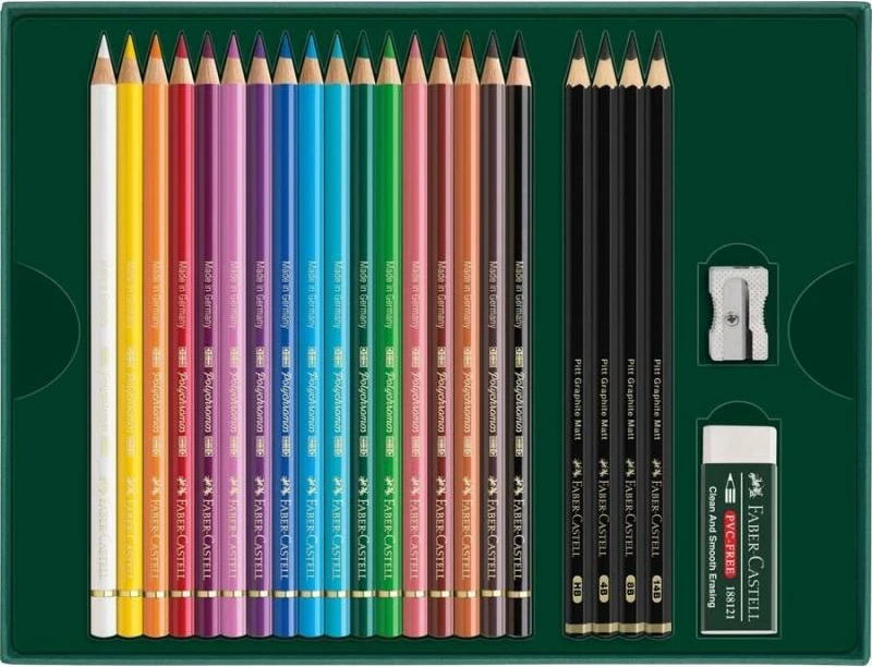 set lapsash artistike me ngjyra, Faber-Castell Polychromos FC-210052, 17 lapsa me ngjyra + 4 lapsa grafiti Pitt Graphite Matt (21 copë)