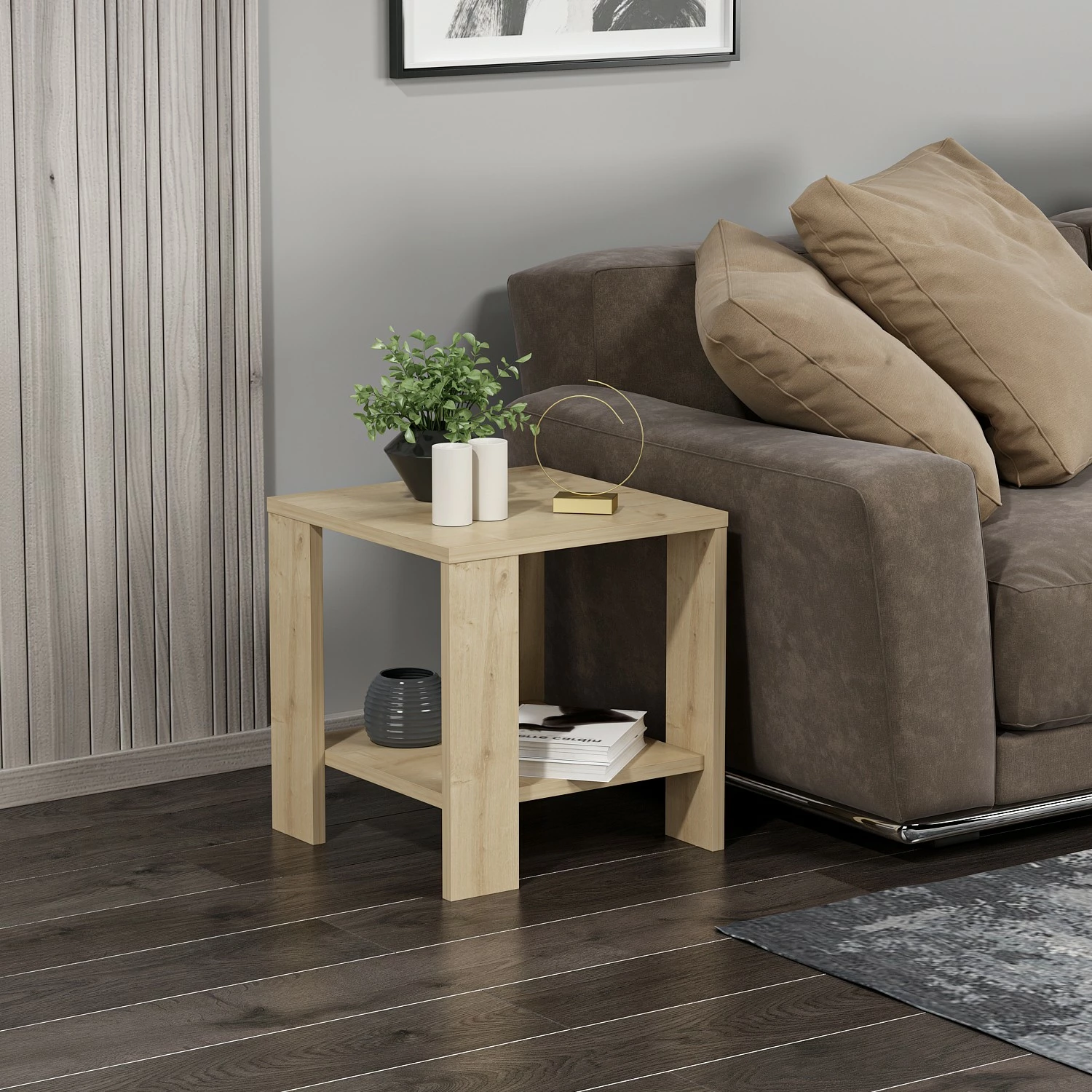 Tavolinë anësore Hanah Home, Midi Yan, ngjyrë Sapphire Oak