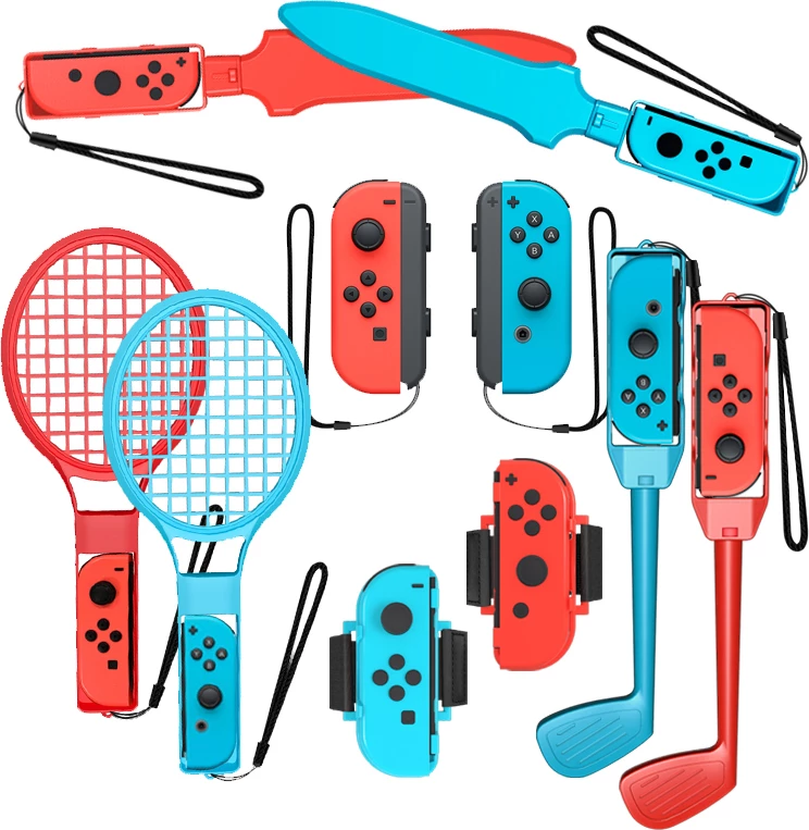Set aksesorësh për Nintendo Switch, Hurtel, Nintendo Switch Sports 10-in-1, për Joy-Con, 10 pjesë, kuqe e kaltër