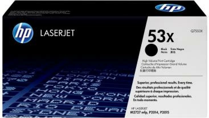 Toner, HP, 53X Q7553X, rendiment i lartë 5,500–8,800 faqe, i zi