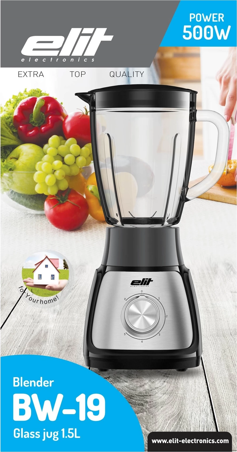 Blender tavoline Elit BW-19 500W 1.5L, inox/zi 6
