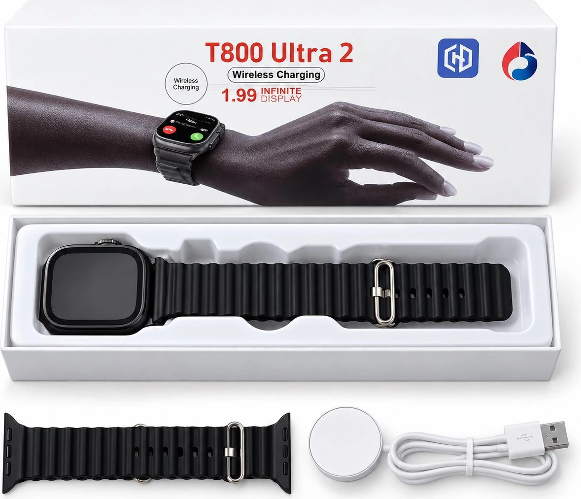 Smartwatch T800 Ultra 2 me Ekran 1.99 inch", 100+ Sports Modes dhe Karikim Magnetik - Black