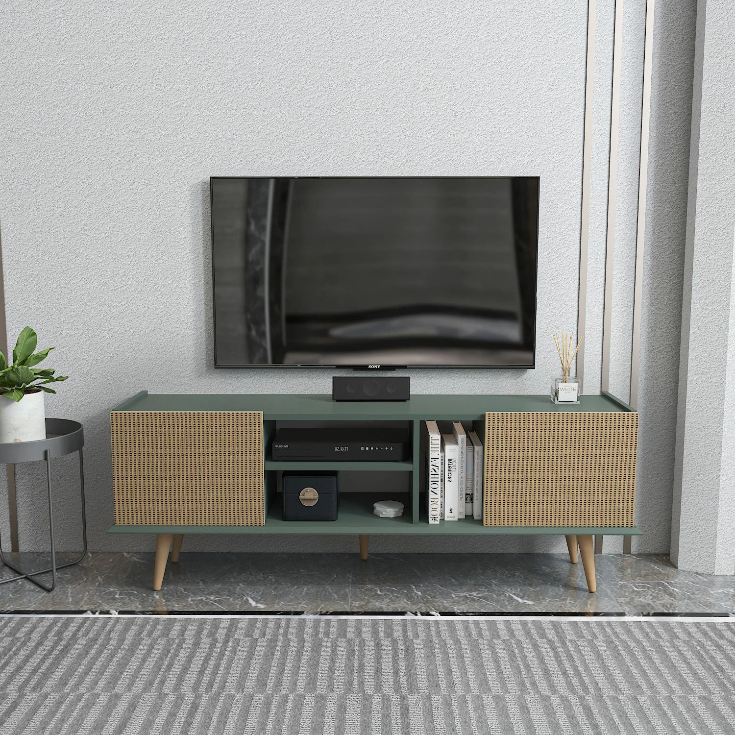 Komodë TV Skye Decor, Ekvador, ngjyrë kafe e çelët dhe e gjelbër