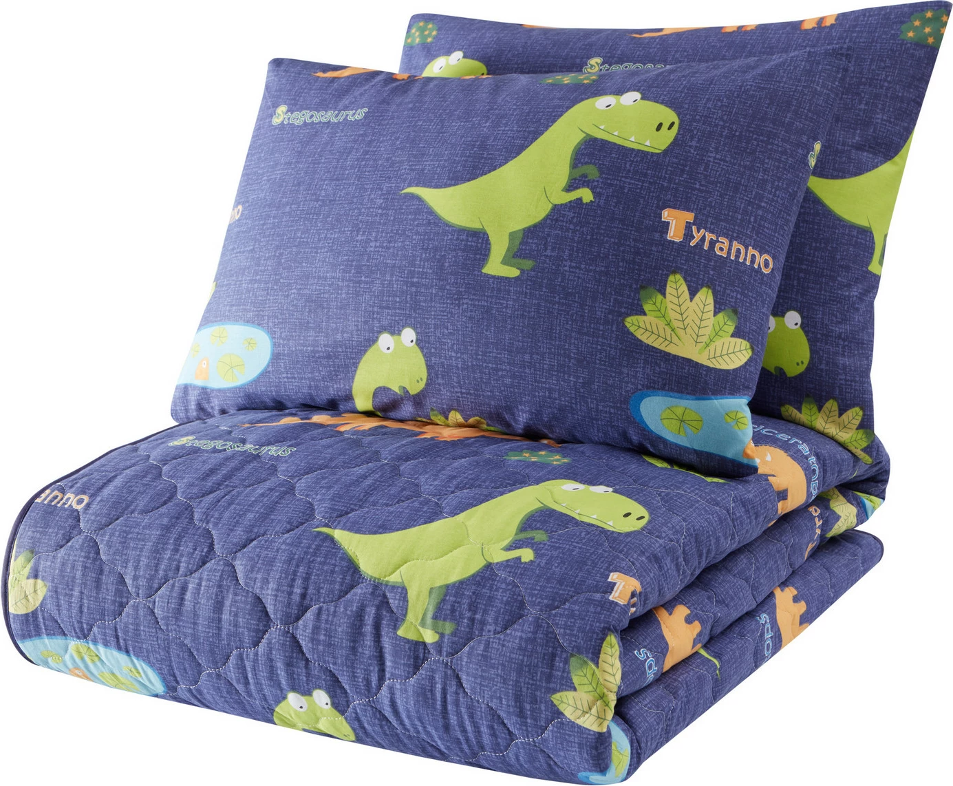 Set mbulesë krevati king size, i qepur, me dinosaurë, ngjyrë kaltër e errët, L'essentiel, Dinolar