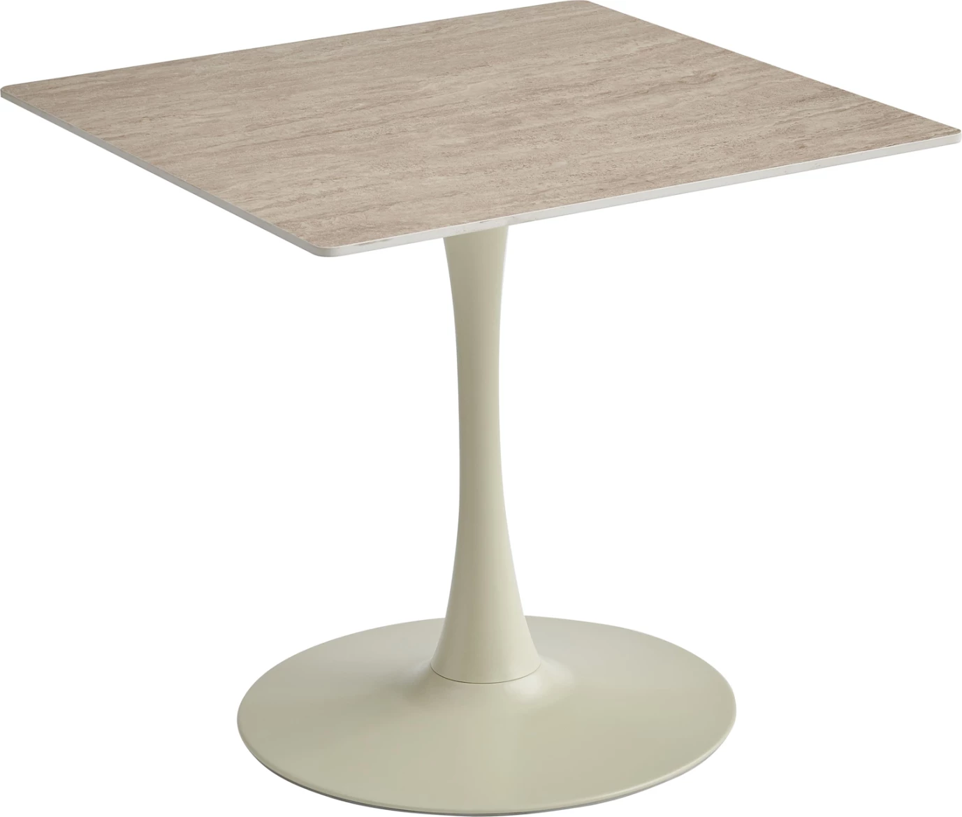 Tavolinë ngrënieje TETRAN, metal ngjyrë shampanje, sipërfaqe gur i sinterizuar, ngjyrë travertin, 80x80x74cm