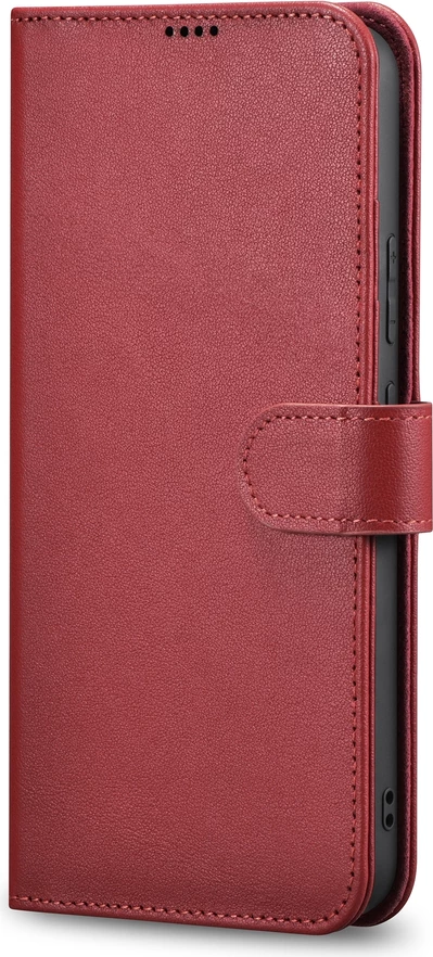Mbështjellës lëkure iCarer Haitang për Samsung Galaxy S22+, me portofol dhe qëndrim, Kuq