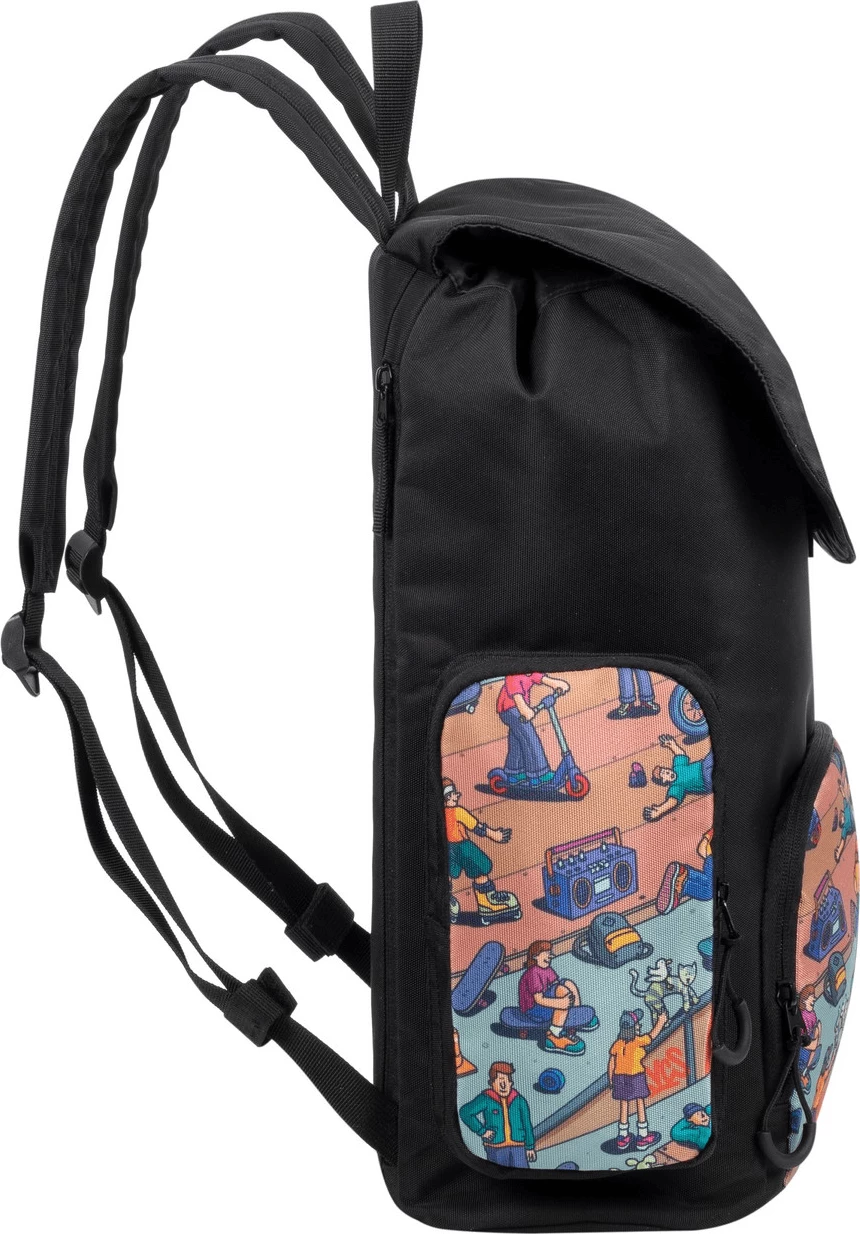 çantë shpine shkollore RIVACASE 5425 Agora 15L waterproof, print “Skaters”, e zezë