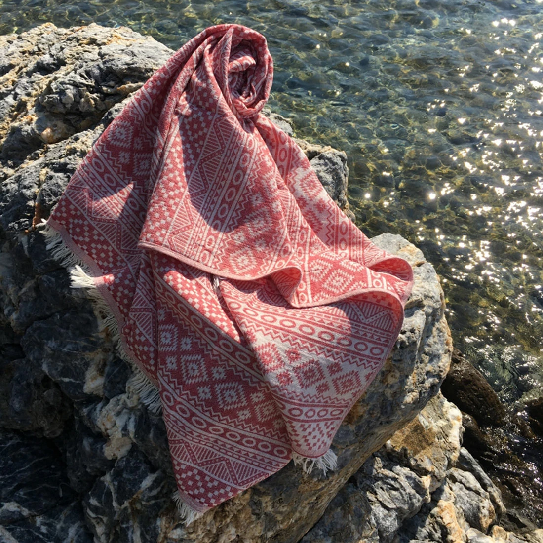 Peshqir plazhi Fouta, model qilimi, ngjyrë e kuqe, Mijolnir, 90x170cm