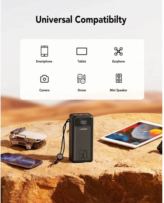 Powerbank VEGER W5001 Tank Lite 50000 mAh 22.5W, e zezë