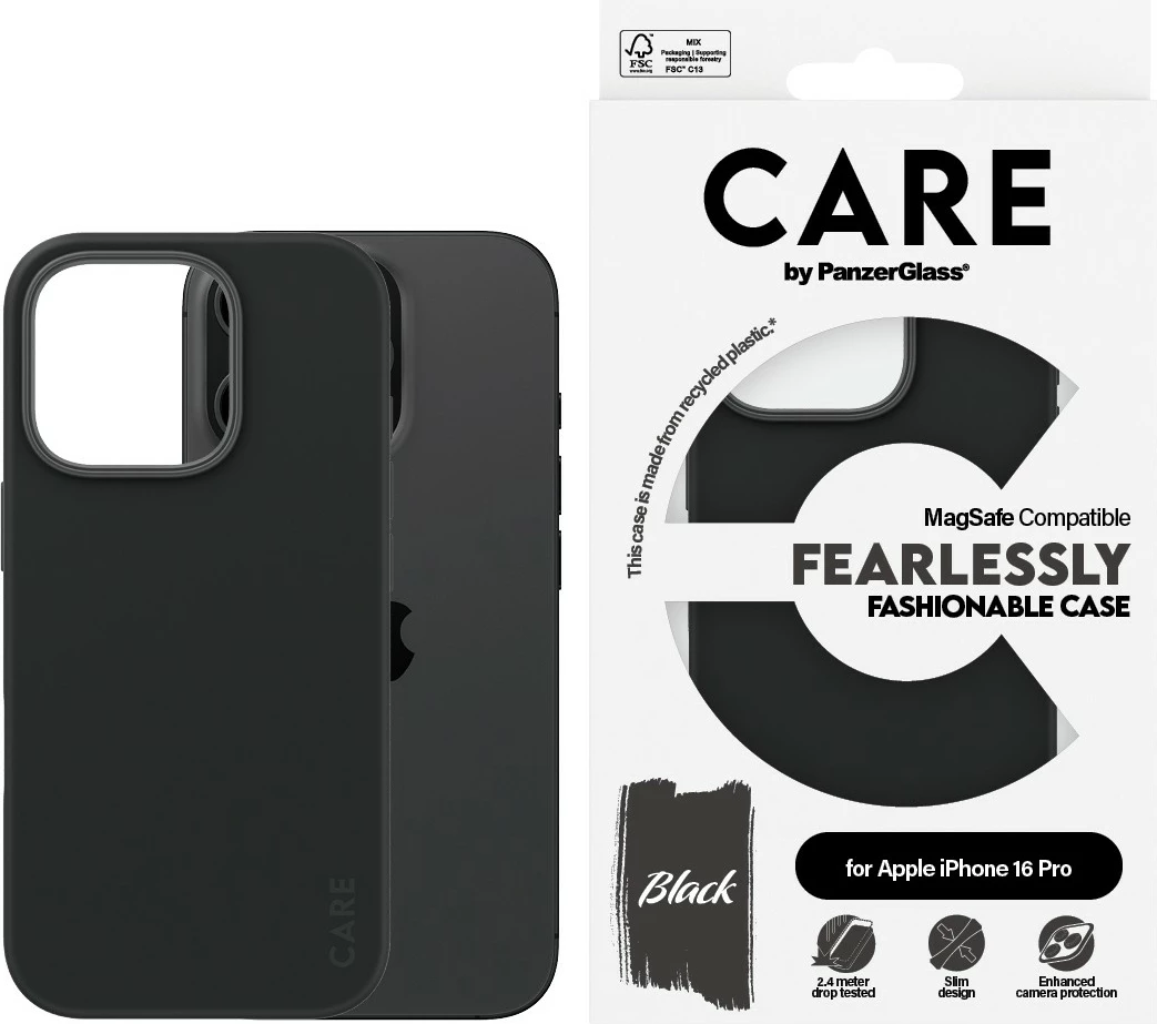 Mbështjellës PanzerGlass CARE Case MagSAFE për iPhone 16 Pro, i zi