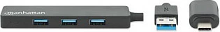 USB hub MANHATTAN 4-portë, Typ-C/Typ-A, USB 3.0, zi