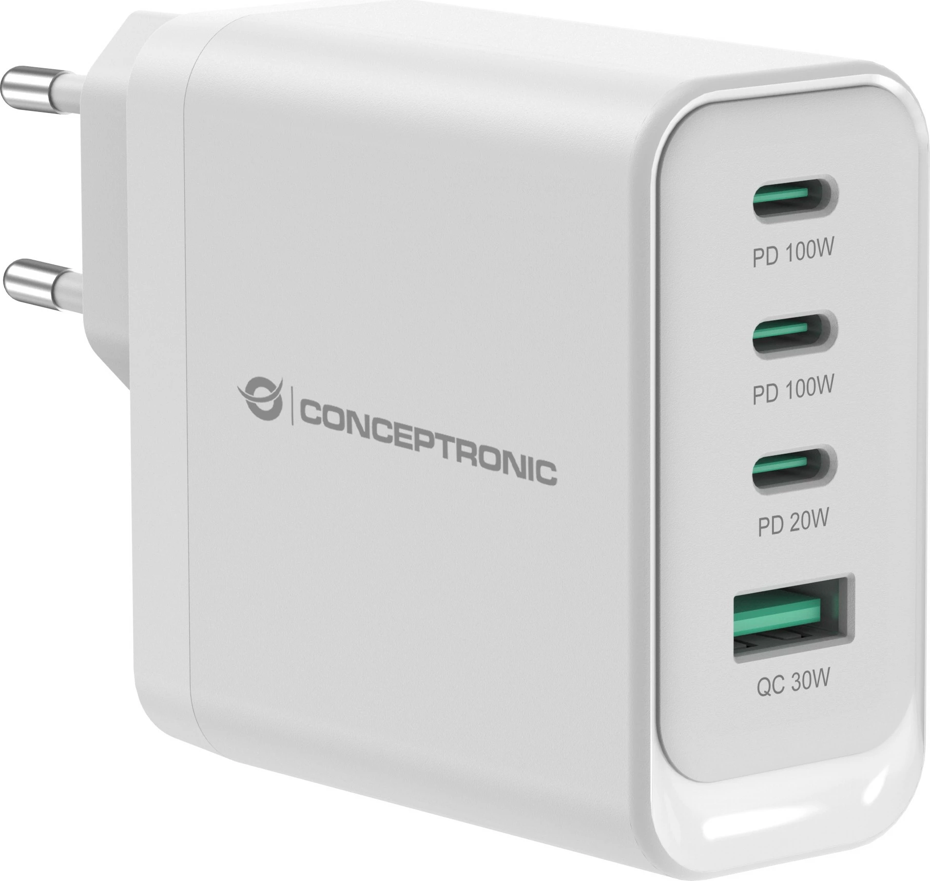 Karikues Conceptronic 4 porta GaN, 3x USB-C, 1x USB-A, 100W, i bardhë