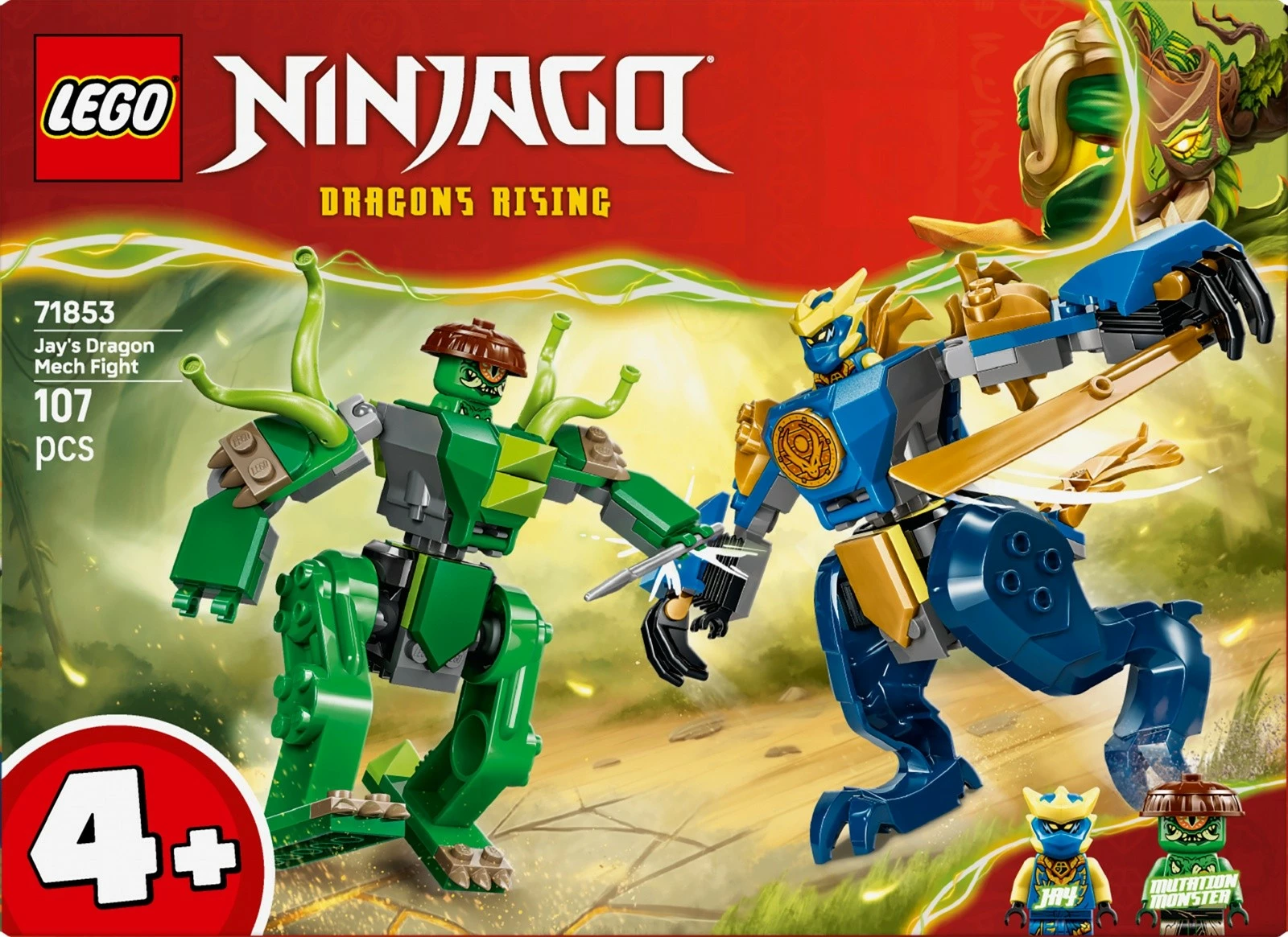 Set blloqe ndërtimi LEGO NINJAGO 71853 Jay's Dragon Mech Battle, 107 copë, 4+