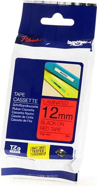 Shirit etiketues, Brother, TZe-431, 12 mm 8 m i laminuar, e zezë mbi të kuqe