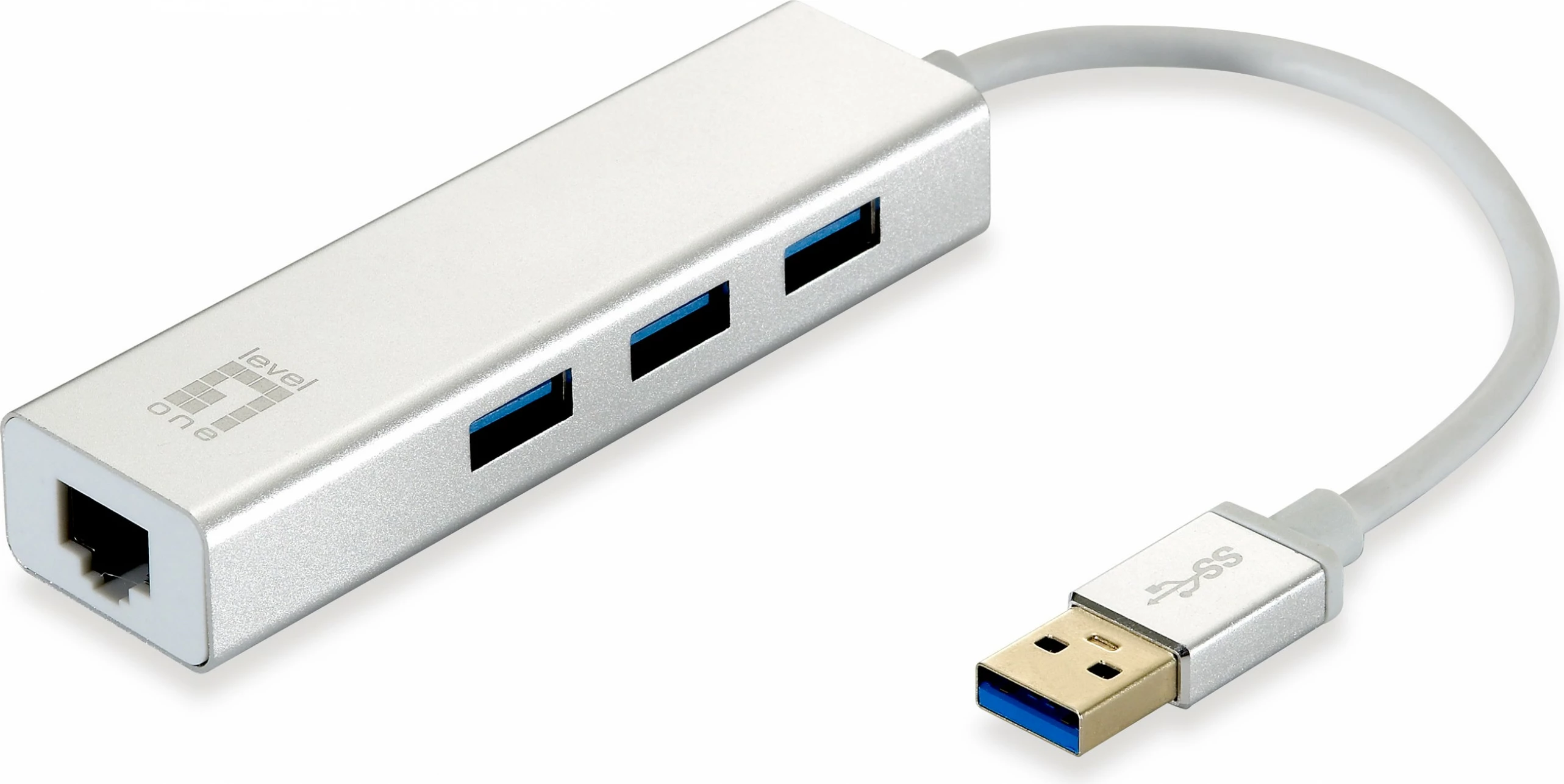 Adapter USB rrjeti LevelOne, Hub USB, Ethernet, 1000 Mbit/s, Argjendtë, Bardhë