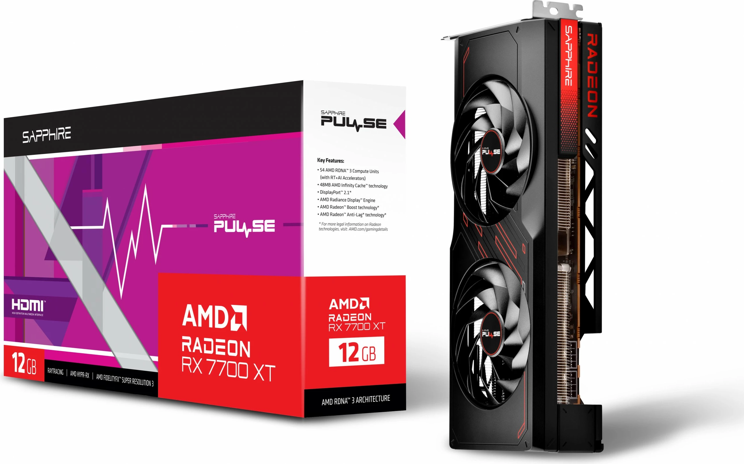 Kartelë grafike Sapphire PULSE Radeon RX 7700 XT, 12 GB, e zezë