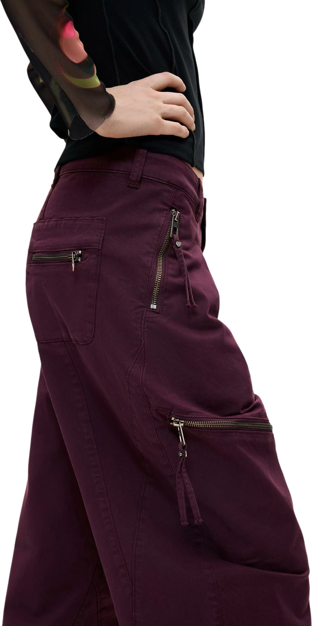Pantallona për femra Desigual PANT_ZIPPERS 26WWPW14, bordo [Madhësia: XL]
