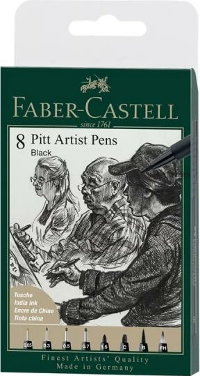 Set stilolapsa vizatimi Faber-Castell Pitt Artist Pen FC-167158, 8 copë, zi