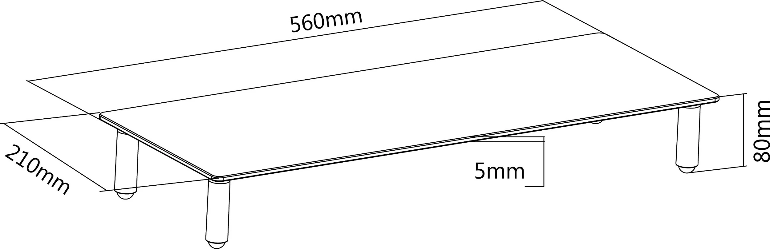 Ngritëse monitori EQUIP, xham, kapacitet 20 kg, 560x210x80 mm, transparente