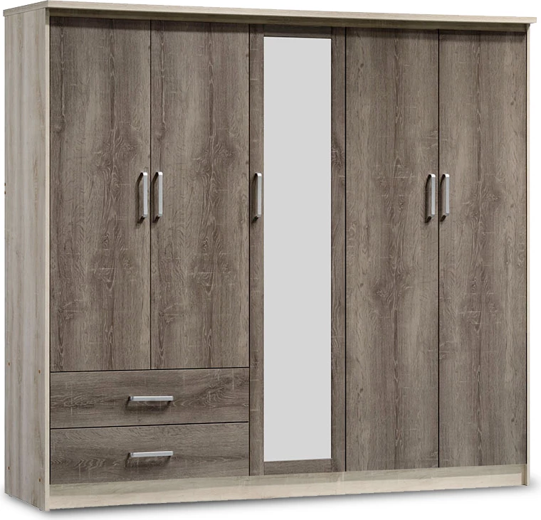 Dollap Olympus me 5 dyer, sirtarë + pasqyrë, ngjyrë castillo-toro, 198x57x183