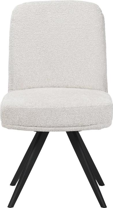 Karrige rrotulluese Novo, stof boucle i bardhë, këmbë metalike të zeza, 65.5x50x90cm, set prej 2 copë