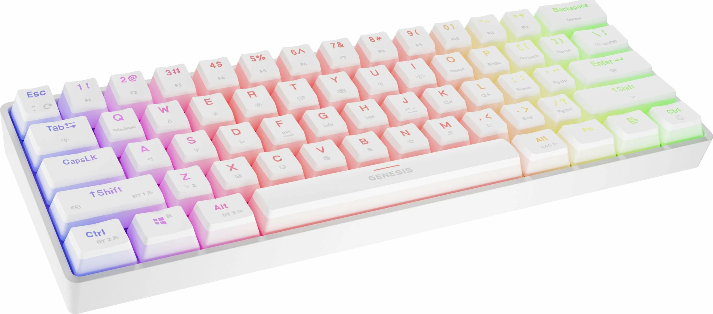 Tastierë mekanike gaming GENESIS Thor 660 G2 NKG-1917, 60%, Gateron Red, RGB, Wired/Wireless, e bardhë