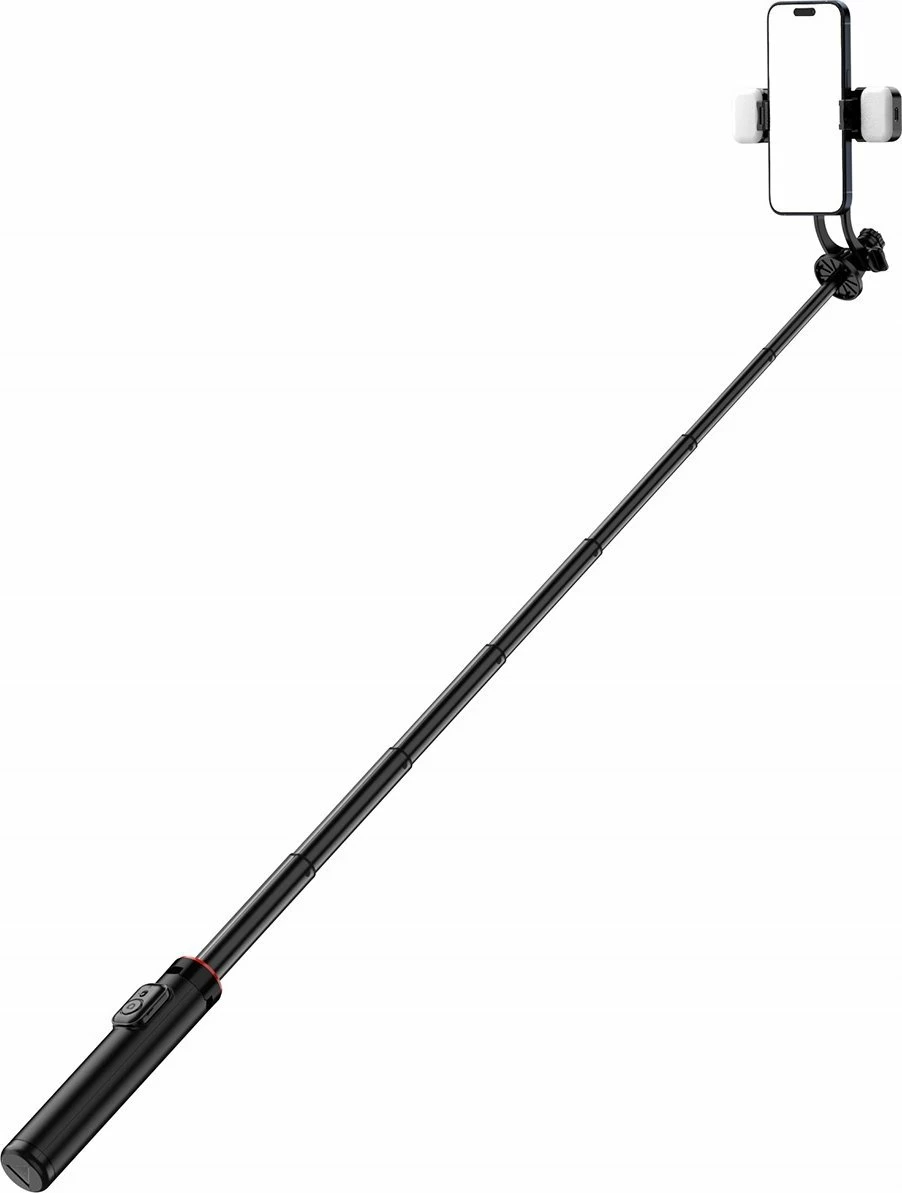 Selfie stick Hurtel WC12YDS tripod teleskopik 1.31m me dritë LED të dyfishtë dhe mbajtëse telefoni, e zezë