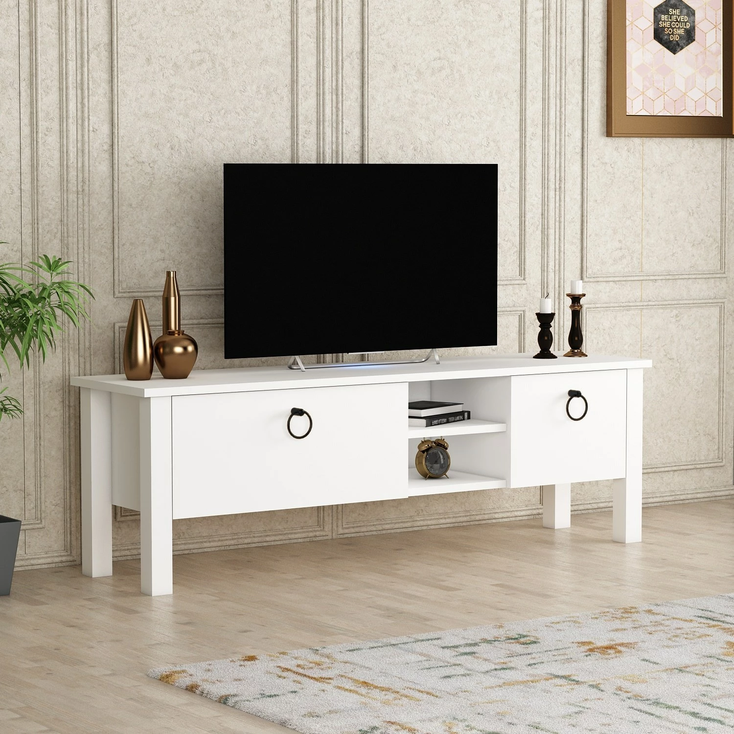Komodë TV Hanah Home, ngjyrë rozë-bardhë