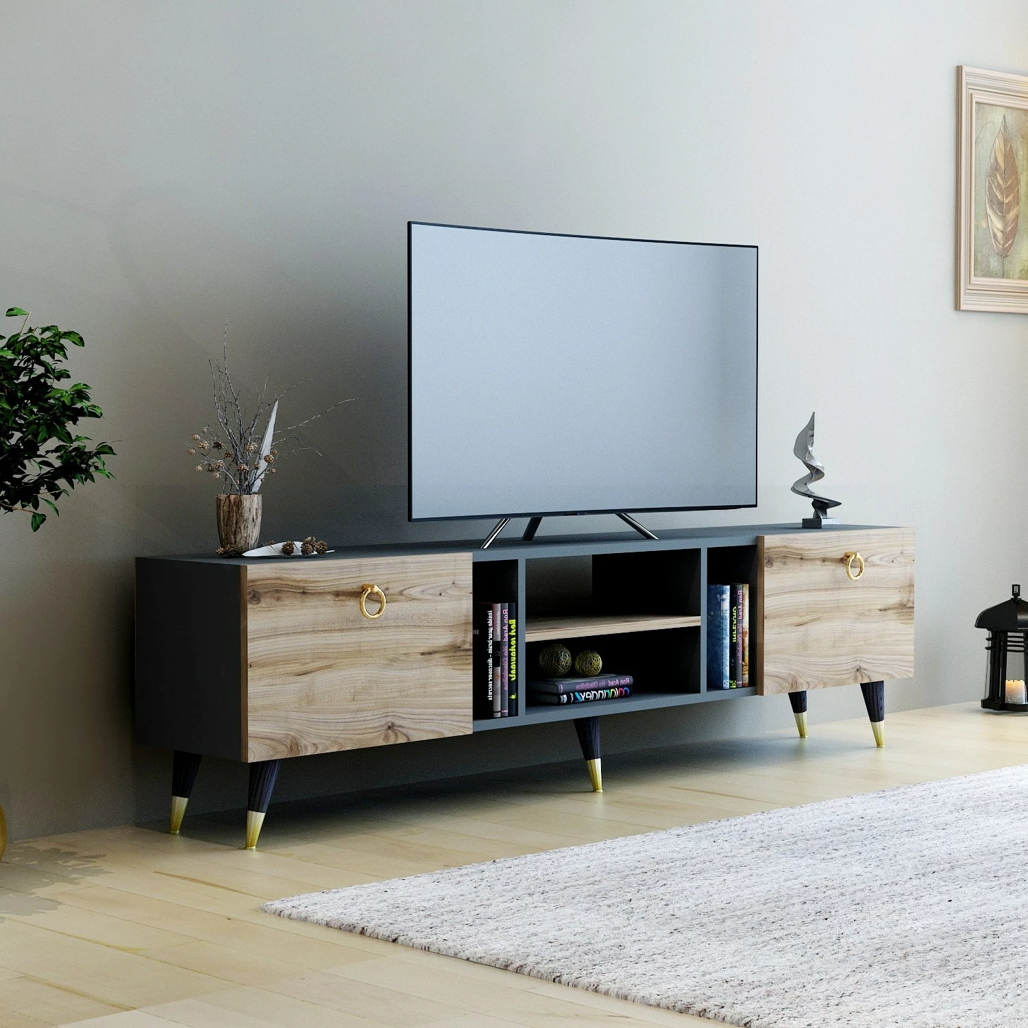 Komodë TV Hanah Home, Rudy - Ciragan, ngjyrë arrë dhe antracit