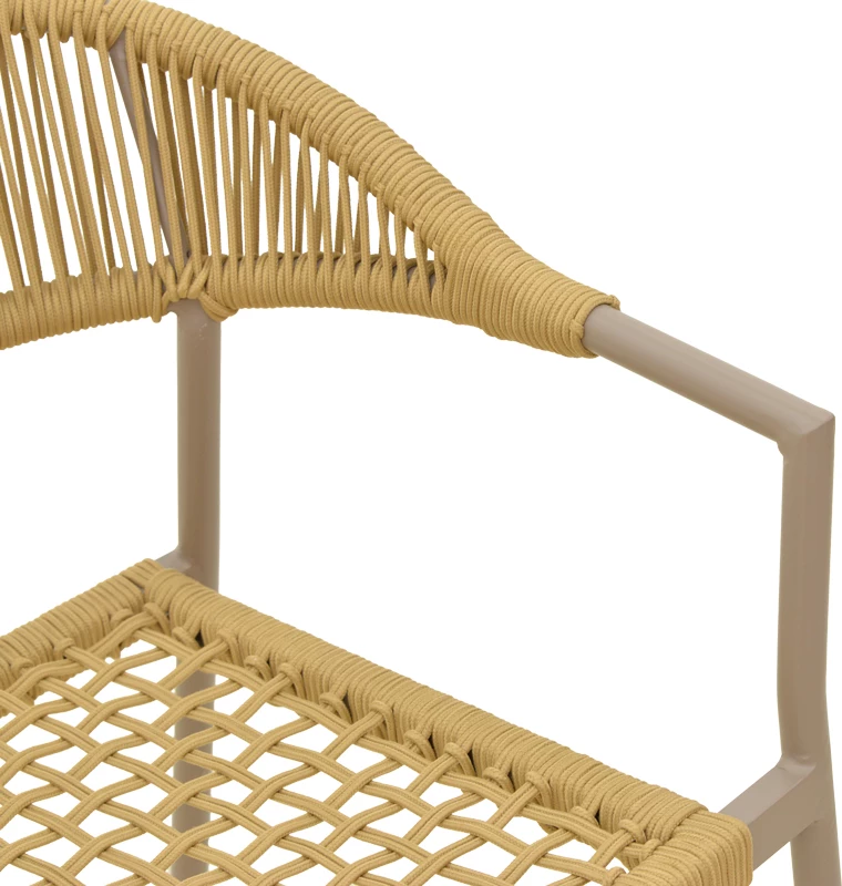 Karrige me krahë e grumbullueshme Ammos, alumin, ngjyrë moka-litar natyral, 57x61x82cm