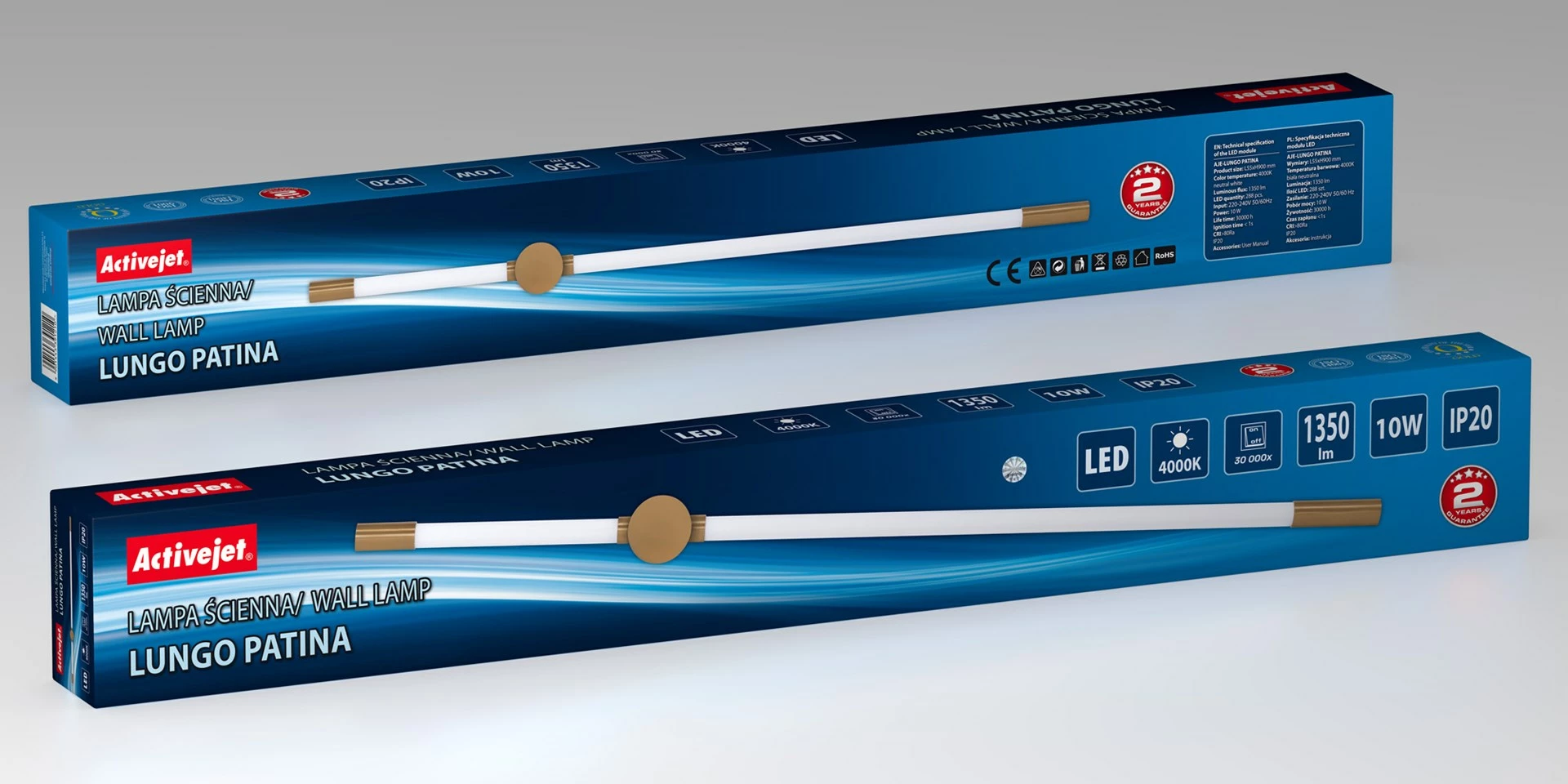 Llambë muri LED Activejet AJE-LUNGO Patina, 10 W, 900 mm, Dimmable