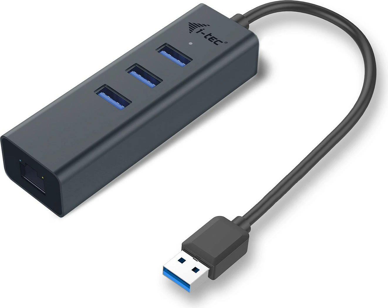 USB HUB i-tec Metal, 3x USB 3.0 + Gigabit Ethernet (RJ-45), USB-A, gri