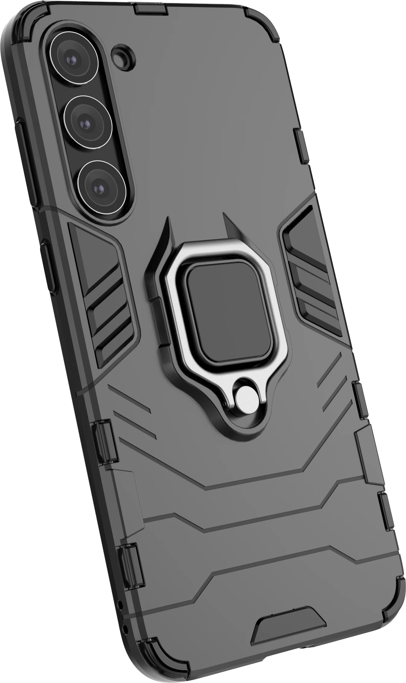 Mbështjellës Hurtel Ring Armor për Samsung Galaxy S23+, me unazë magnetike, i zi