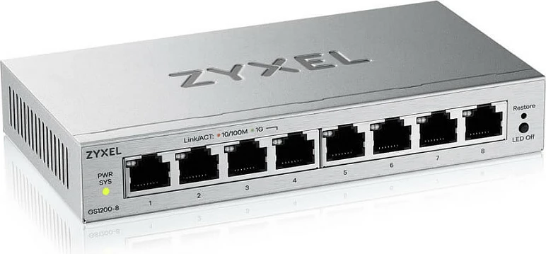 Switch Zyxel GS1200-8V3, 8x Gigabit, Managed L2, Desktop, fanless, argjend