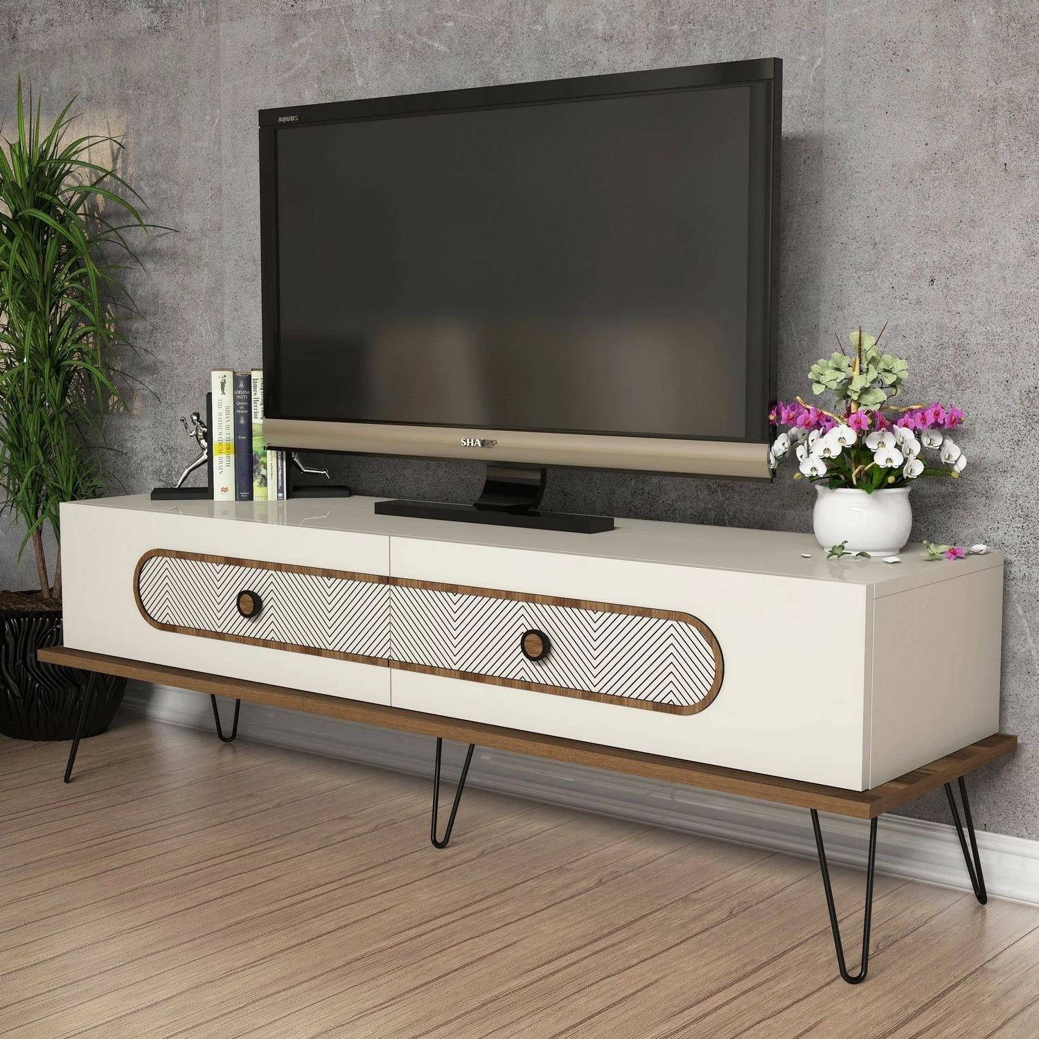 Komodë TV Hanah Home, Ekol, ngjyrë krem