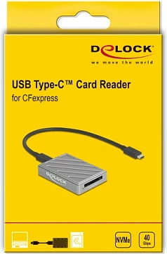 Card reader DeLOCK USB4 Type-C për CFexpress 2.0 Type B, 40 Gbps, gri