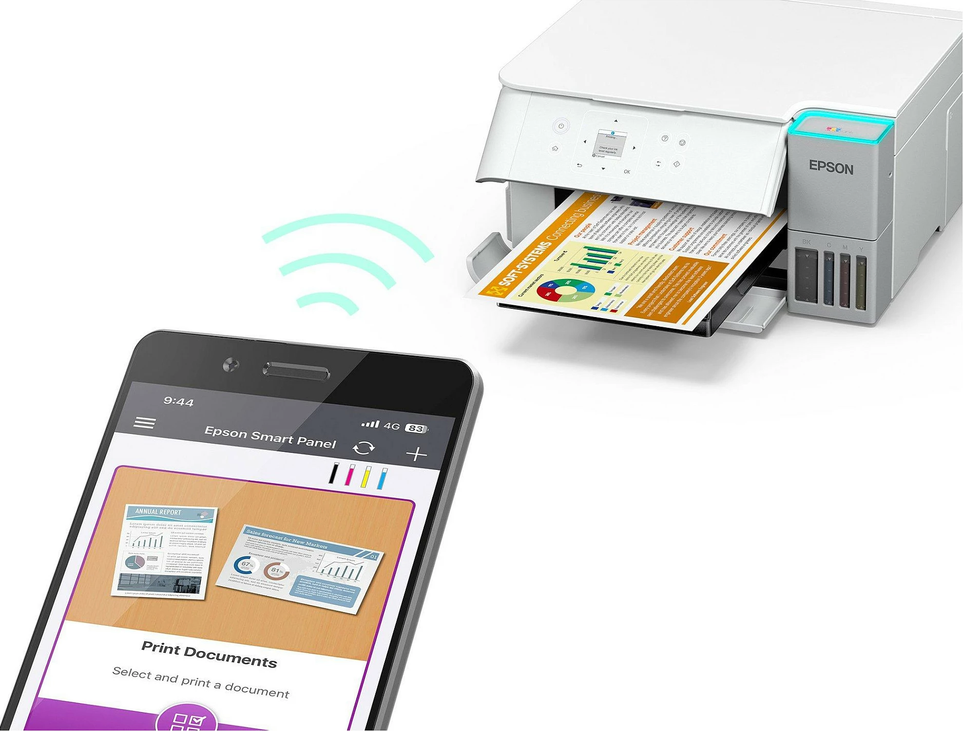 Printer multifunksional Epson EcoTank ET-2956, inkjet me ngjyra, A4, Wi-Fi, duplex, ADF 30 fletë, i bardhë