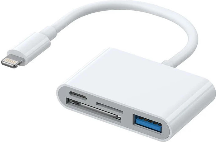 Adapter Lightning në USB OTG Joyroom S-H142 me lexues karte SD/microSD, Bardhë