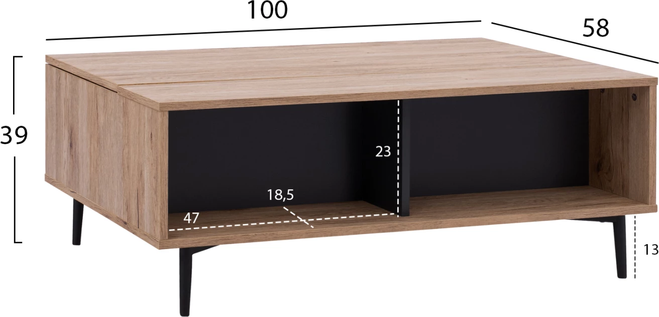 Tavolinë kafeje MARGARIT me sipërfaqe të ngritshme, ngjyrë lisi-gri, 100x58x39-53Y cm, FH8677.11 6