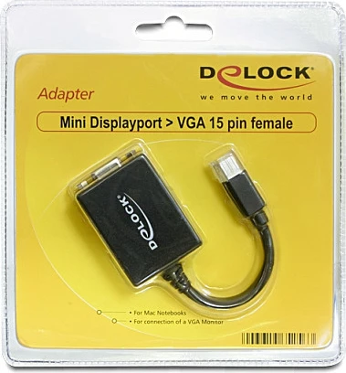 Adapter DeLOCK 65256 Mini DisplayPort në VGA, 0.18 m, i zi