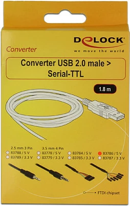 Kabllo konvertuese USB në TTL DeLOCK 1.8m, 6-pin, USB-A, e zezë