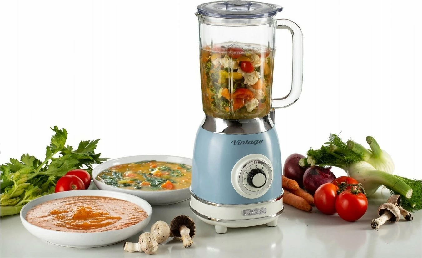 Blender stacionar Ariete Vintage 1.5 L 1000 W, gotë qelqi, kaltër e çelët