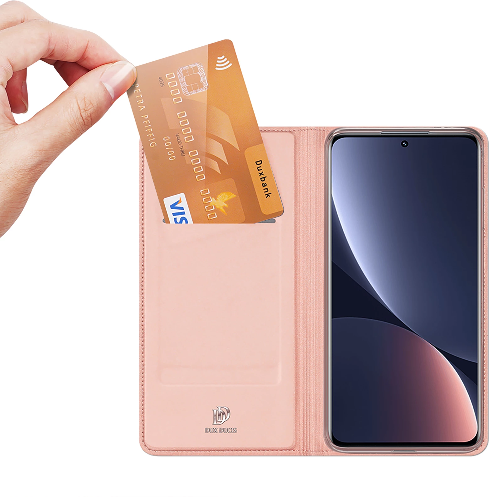 Mbështjellës Dux Ducis Skin Pro për Xiaomi 13 Pro, me kapak, xhep për kartelë, rozë