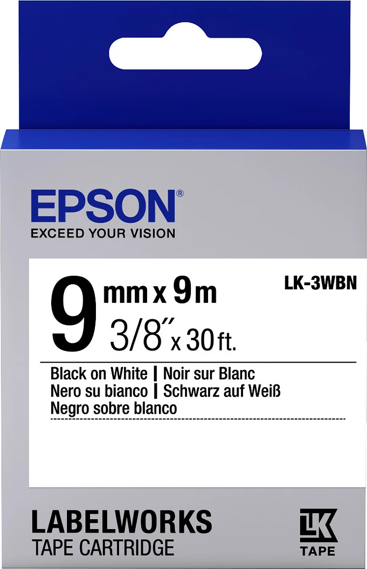 Kasetë etikete Epson LabelWorks LK-3WBN, shirit 9mm x 9m, zi në të bardhë