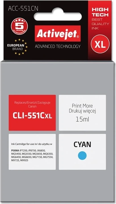 Kartuçë me bojë Activejet ACC-551CN për Canon CLI-551C, ngjyrë kalter
