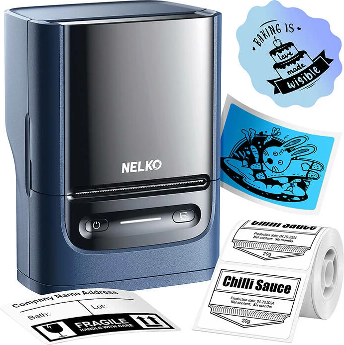 Printer etiketa termik Nelko PM220, Bluetooth, 1200 mAh, Kaltër
