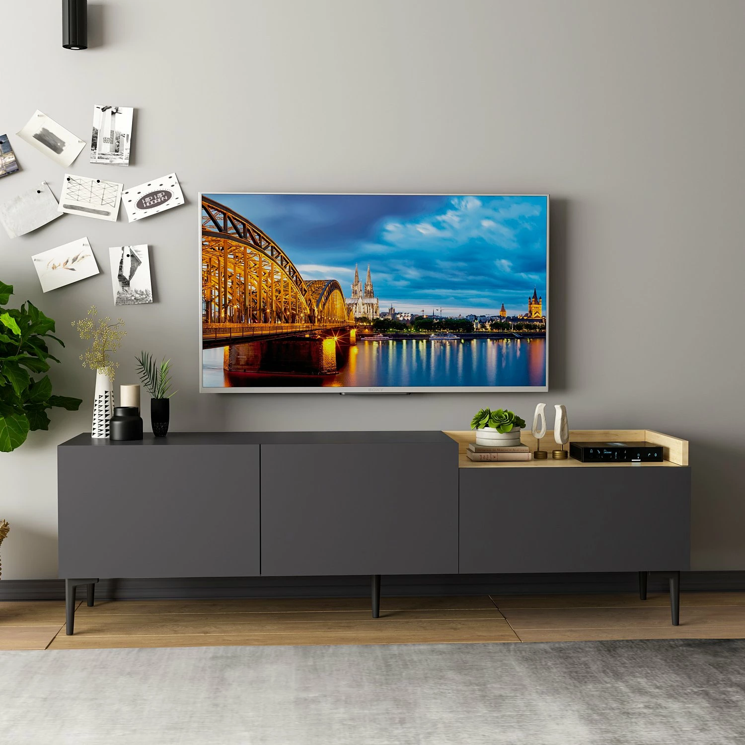Komodë TV Hanah Home, Mia, ngjyrë antracit